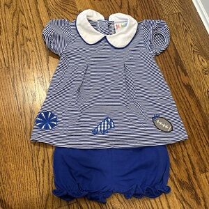 Blue Girl’s Appliqué Set with White Collar